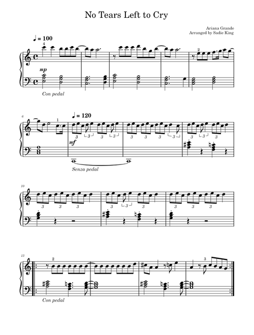 No Tears Left To Cry – Ariana Grande - Easy Piano