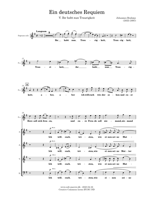 Ein deutsches Requiem, V. Ihr habt nun Traurigkeit - Brahms