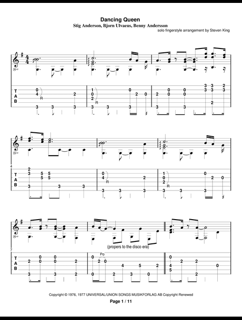 Dancing Queen (Arr. Steven Michael King) - ABBA, Glee Cast (Solo Guitar)