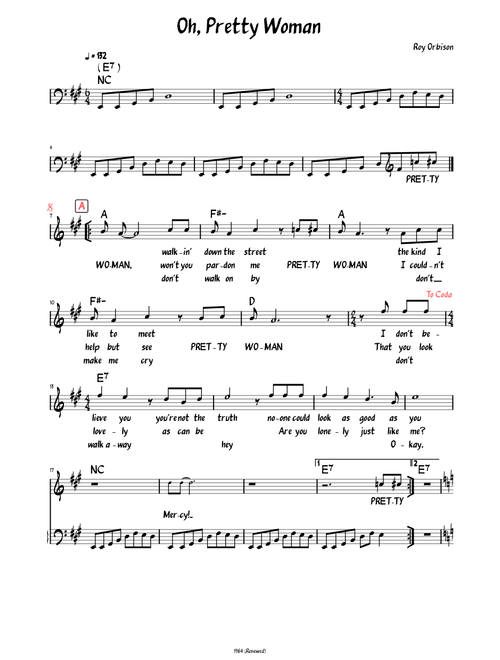 Oh,  Pretty Woman (Lead sheet with lyrics )