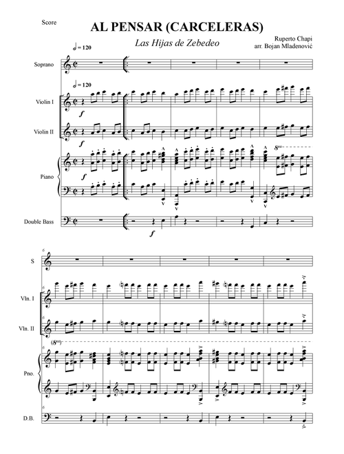 Al pensar (Carceleras) from Las hijas del Zebedeo for Quintet (Arr. Bojan Mladenović) - Ruperto Chapi (Small Ensemble)