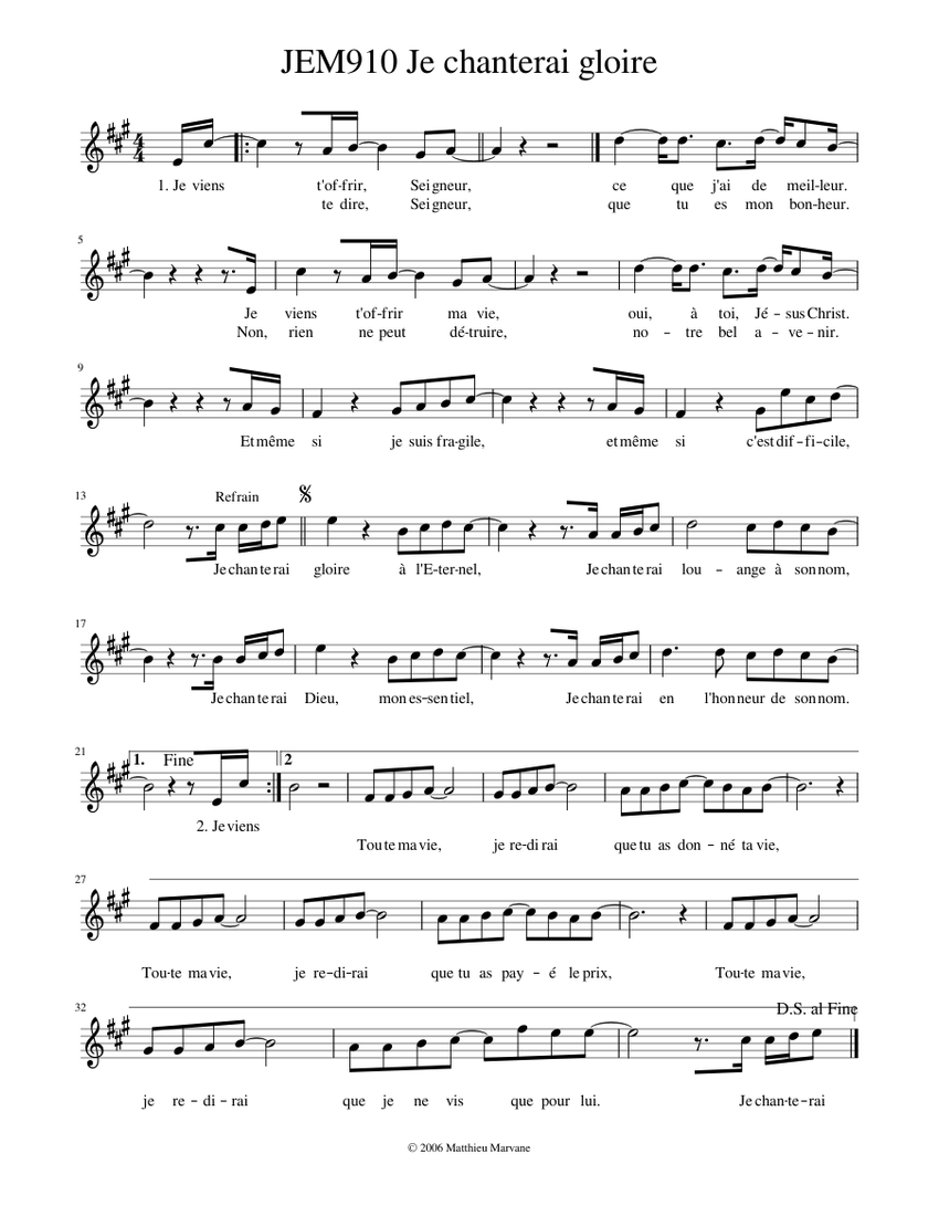 JEM910 Je chanterai gloire piano tutorial