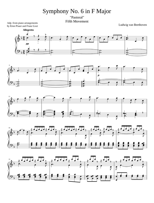 Beethoven Symphony No. 6 "Pastoral" (5th movement) Piano solo