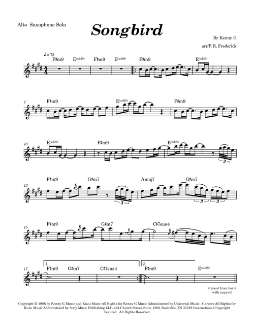 Songbird (Arr. P. R. Frederick) - Kenny G (Alto Sax Solo)