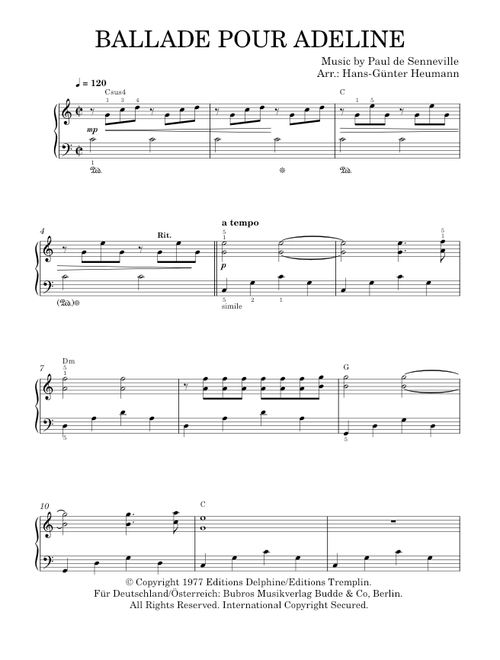 Ballade pour adeline - Richard Clayderman (Piano Solo)