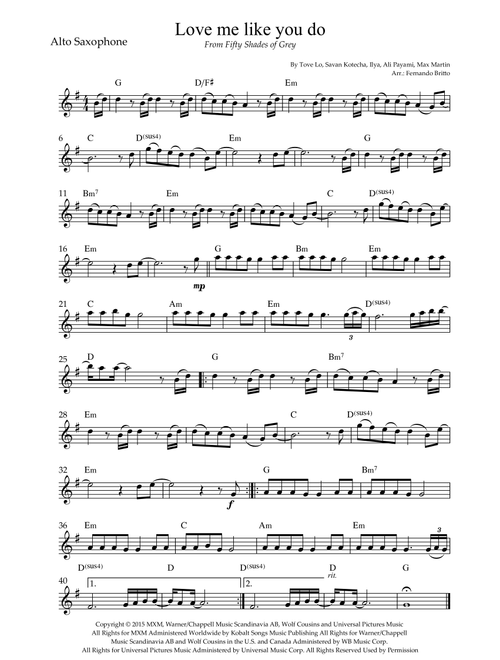 Love Me Like You Do (Arr. Fernando Britto) - Ellie Goulding (Alto Sax Solo)