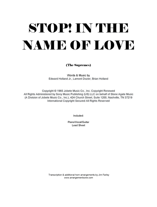 Stop! In The Name Of Love (Arr. Jim Farley) - The Supremes (Piano-Vocal-Guitar (Piano Accompaniment))