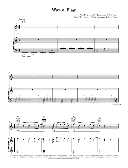 Wavin flag - K'naan (Piano-Vocal-Guitar (Piano Accompaniment))