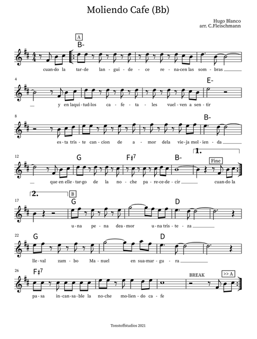 Moliendo Cafe (Arr. Christoph Fleischmann) - Jose P Manzo (Lead Sheet - Fake Book)