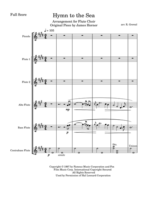 Hymn To The Sea (Arr. R. Grewal) - James Horner (Woodwind Ensemble)