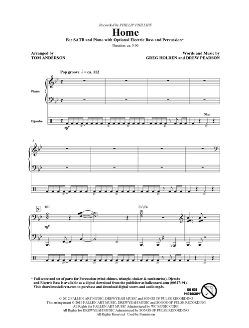 Home (arr. Tom Anderson) - Phillip Phillips (Choral, SATB)