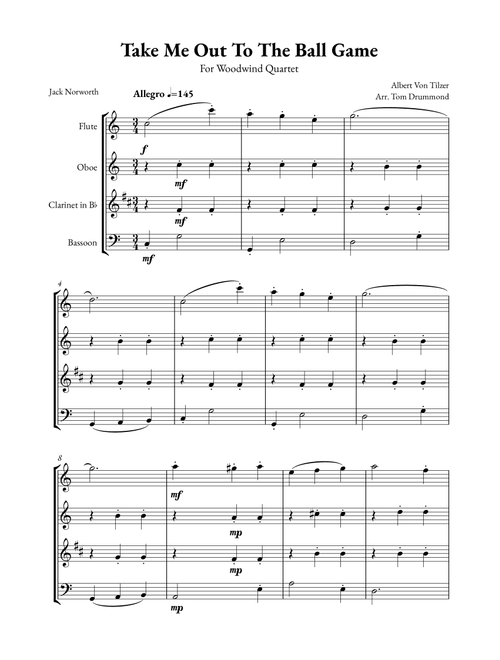 Take me Out to the Ball Game (Arr. Tom Drummond) - Albert von Tilzer (Woodwind Ensemble)