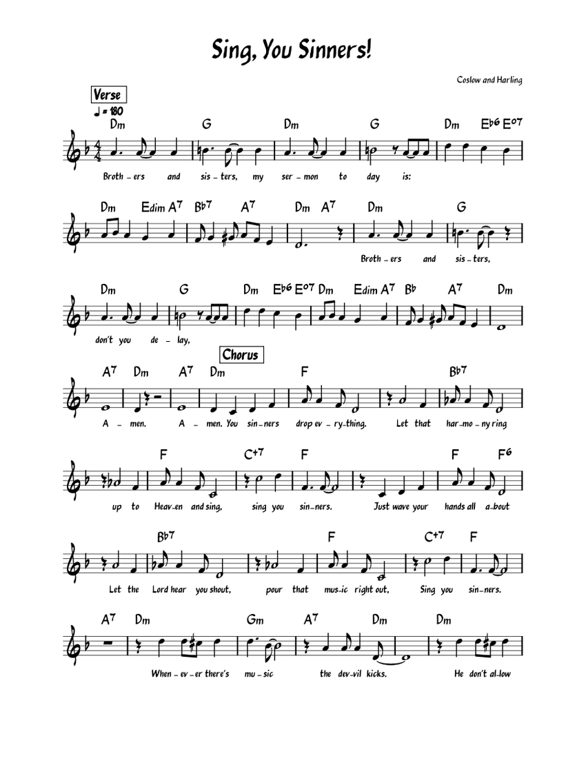 Sing,You Sinners! Sheet Music with Chords for Piano (Jazz