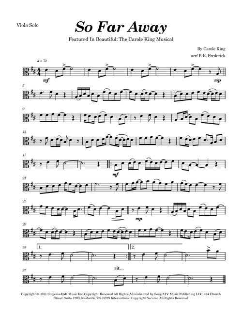 So Far Away (Arr. P. R. Frederick) - Carole King (Viola Solo)
