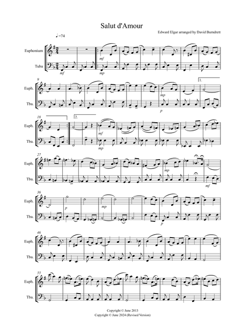 Salut d' Amour for Euphonium and Tuba Duet (Arr. David Burndrett) - Edward Elgar (Instrumental Duet)