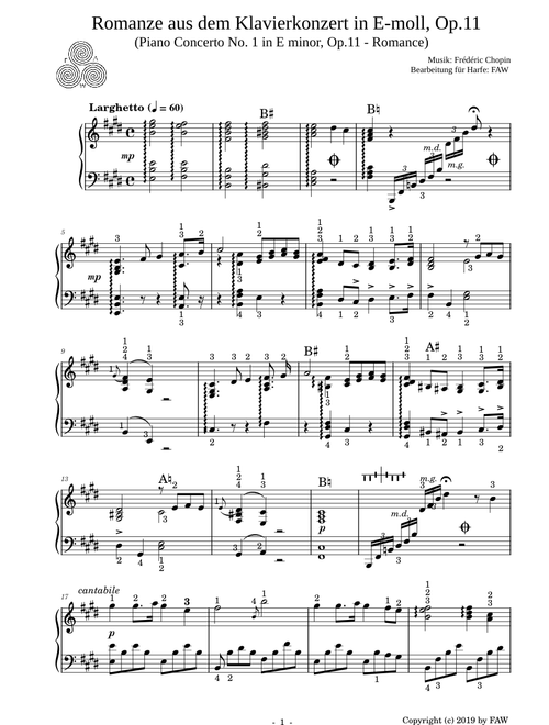 Piano Concerto No. 1 E minor, Op. 11 2ndMov (Romance-Larghetto, E major) Chopin / Pedal Harp arr FAW