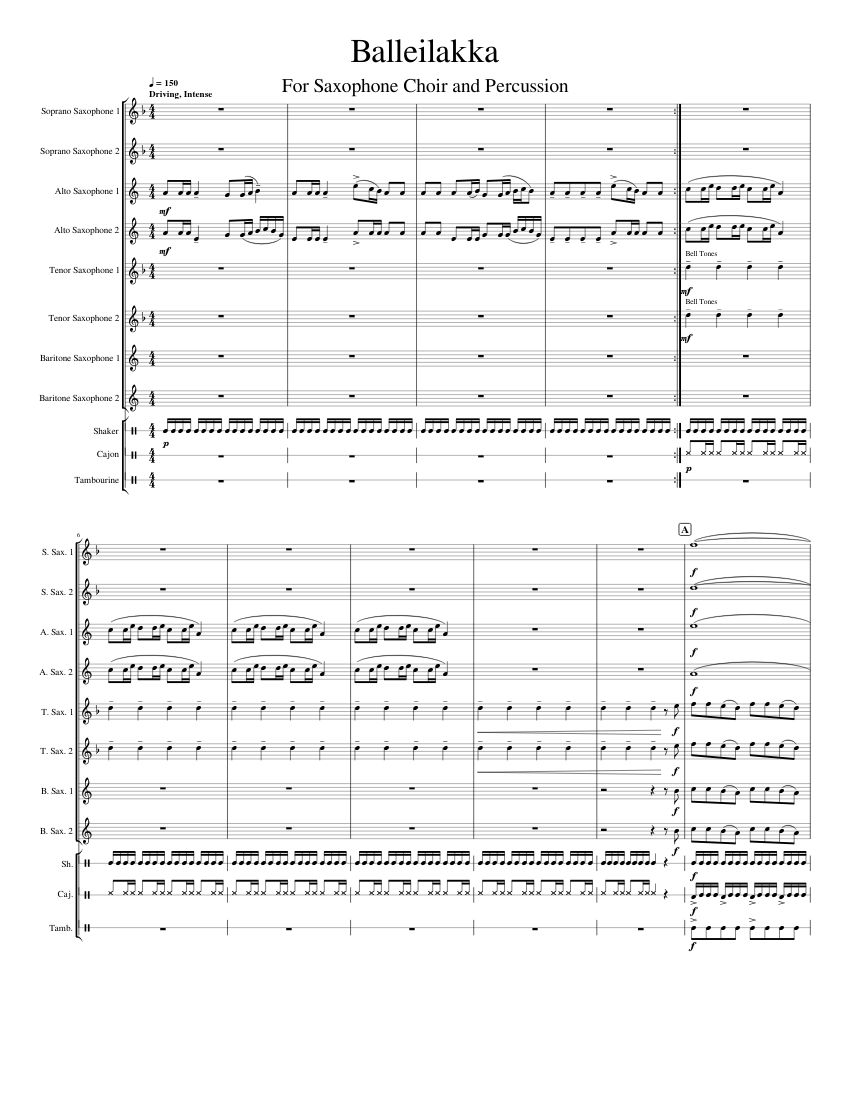 Balleilakka Sheet Music for Tambourine, Saxophone alto, Saxophone tenor ...