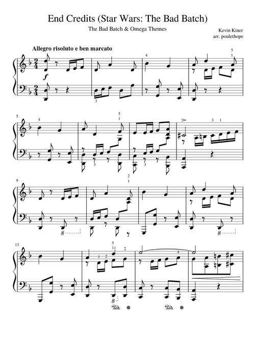 End Credits (Star Wars: The Bad Batch) – Kevin Kiner for piano solo