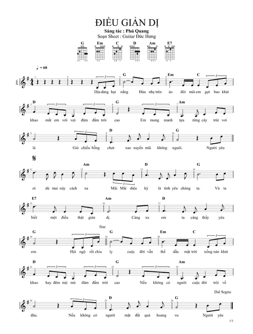Điều Giản Dị - Phú Quang - Guitar Đức Hưng (Piano-Vocal-Guitar (Piano Accompaniment))