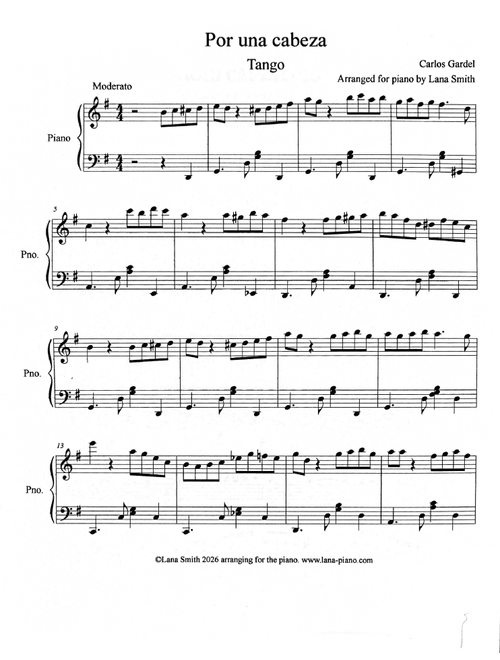 Por Una Cabeza Tango (Arr. Lana Smith) - Carlos Gardel (Piano Solo)