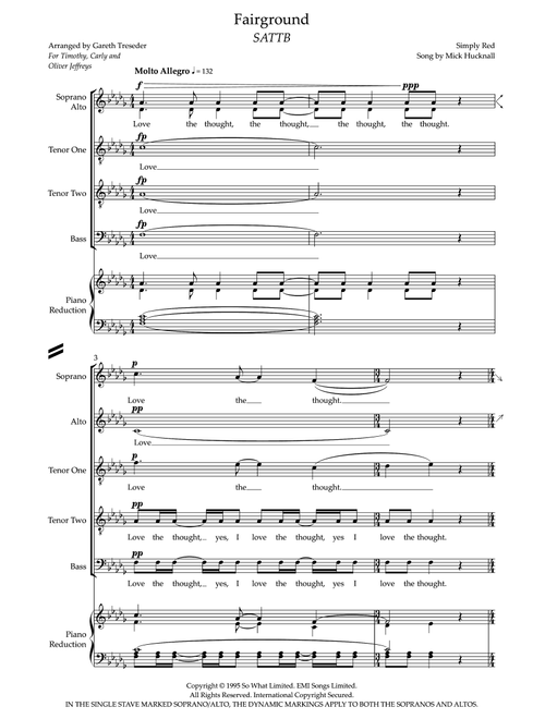 Fairground (Arr. Gareth Treseder) - Simply Red (Choral, SATB divisi)