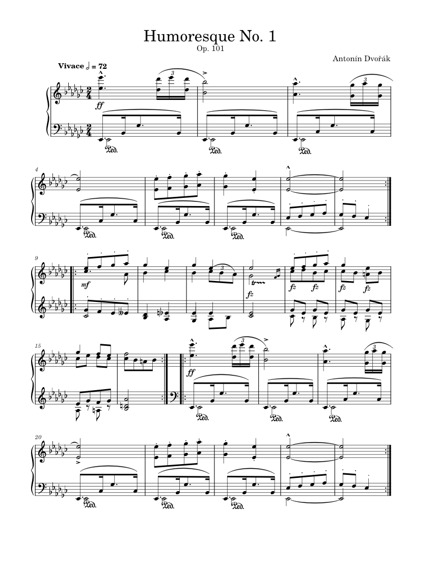 8 Humoresques, Op.101 – Antonín Dvořák - Humoresque No. 1 Sheet Music ...