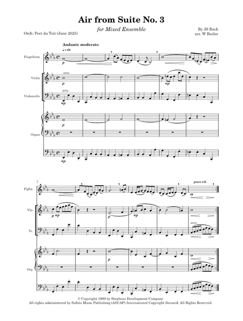 Air from Suite No. 3 in D - JS Bach  Tpt, Vn, Vc, Org  in Eb