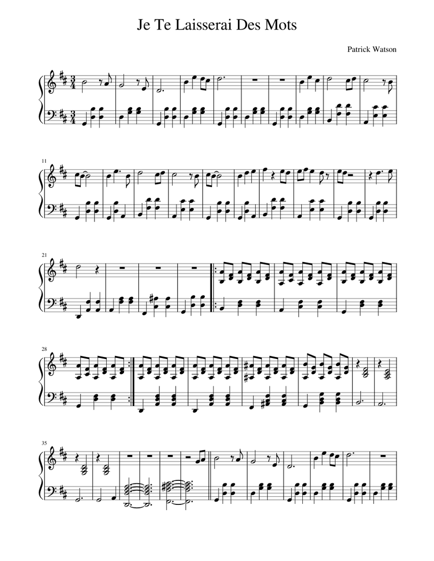 Je Te Laisserai Des Mots - Patrick Watson Sheet music for Piano (Solo) |  Musescore.com