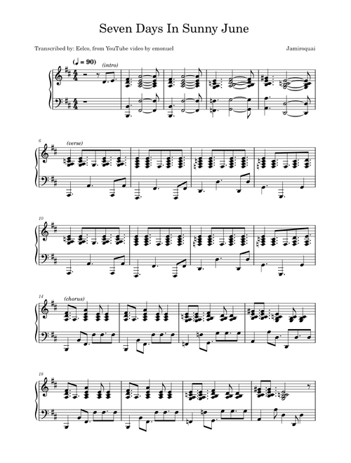 Seven days in sunny june – Jamiroquai (piano accompaniment)