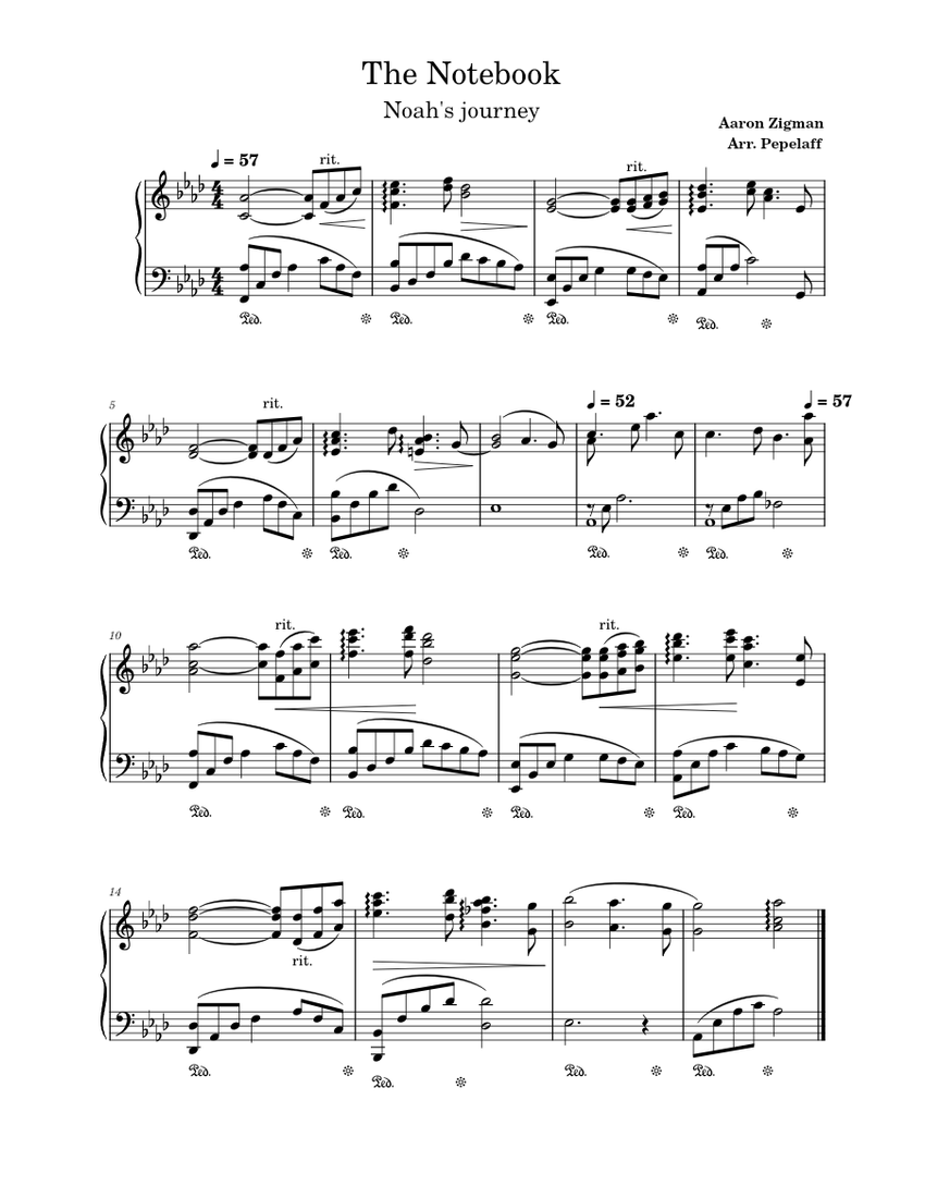 The Notebook Noah's journey Aaron Zigman Sheet music for Piano