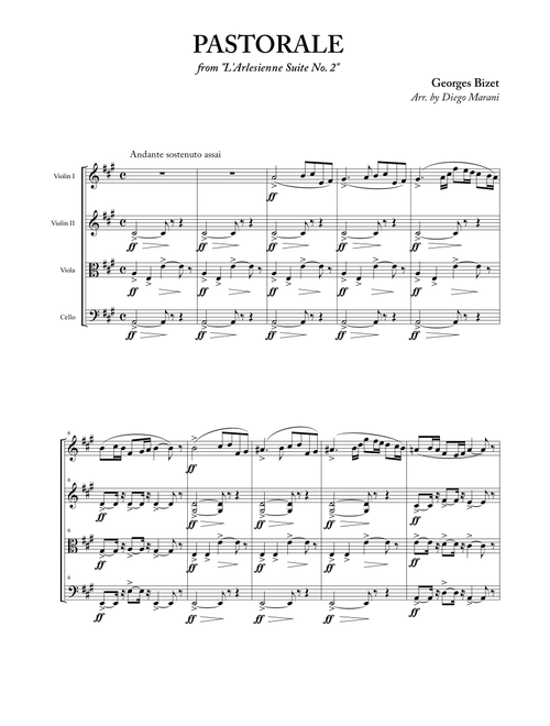 Pastorale from "L'Arlesienne Suite No. 2" for String Quartet (Arr. Diego Marani) - Georges Bizet (String Quartet)