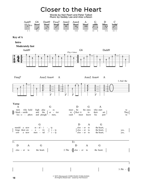 Closer To The Heart - Rush (Guitar Lead Sheet)