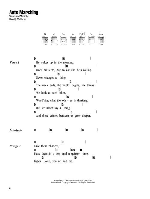 Ants Marching - Dave Matthews Band (Guitar Chords-Lyrics)