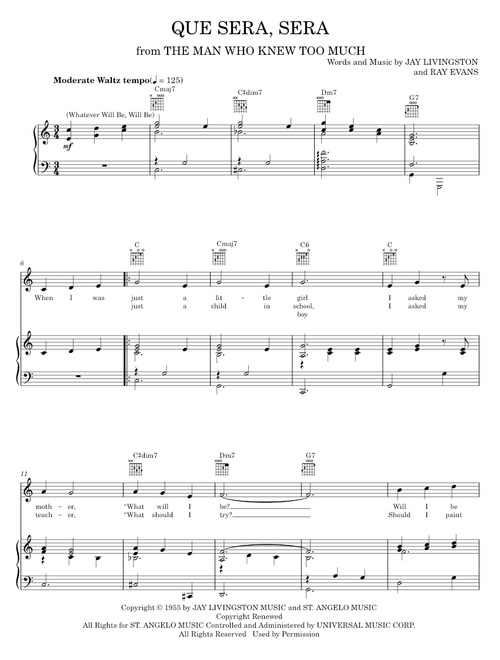 Que sera sera - Doris Day (Piano-Vocal-Guitar)