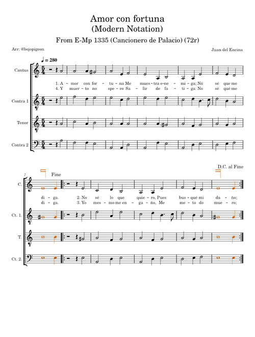 Amor con fortuna (Modern Notation) – Juan del Encina