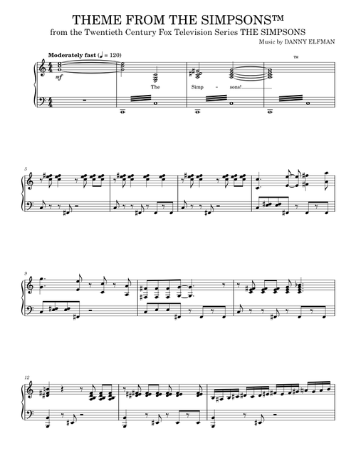 Theme From The Simpsons - Danny Elfman, TV Theme Song, The Simpsons, The Simpsons Movie (Piano Solo)