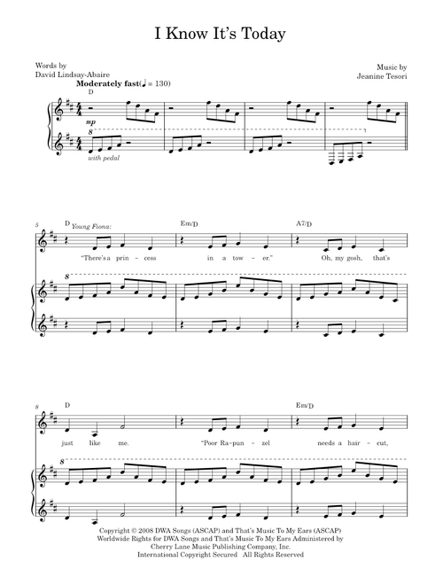 I Know It's Today - Shrek The Musical (Piano-Vocal-Guitar)