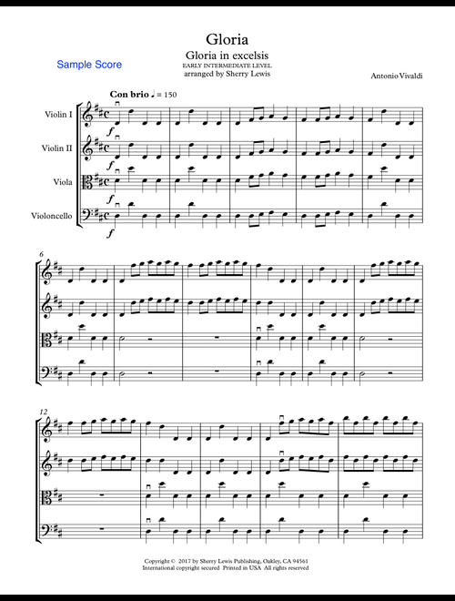 GLORIA IN EXCELSIS, Vivaldi, String Quartet, Early Intermediate Level (Arr. Sherry Lewis) - Antonio Vivaldi (String Quartet)