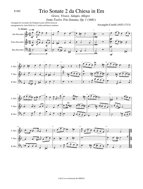 Trio Sonata No 2 da Chiesa Corelli  for recorders ATB
