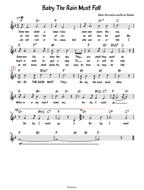 Baby The Rain Must Fall (Lead sheet with lyrics )