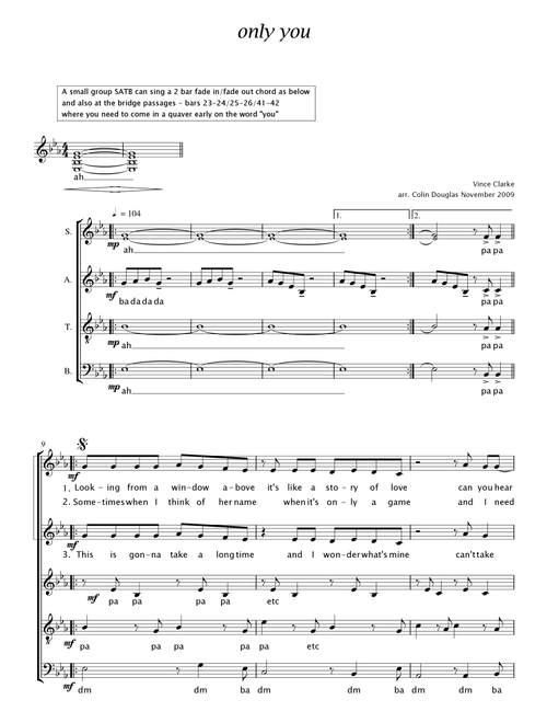 Only You (Arr. Colin Douglas) - Yazoo (Choral, SATB)
