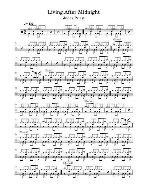 Living after Midnight - Judas Priest - Drum Sheet