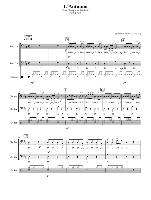 Autumn by Antonio Vivaldi Short Bass Parts ADAPTED