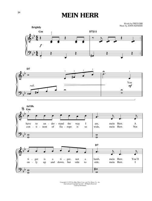 Mein Herr - John Kander (Easy Piano)