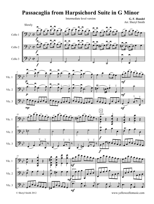 Passacaglia in G Minor, arranged for three intermediate cellos (cello trio), HWV 432 (Arr. Yellow Cello Music) - Georg Friedrich Händel (Small Ensemble)