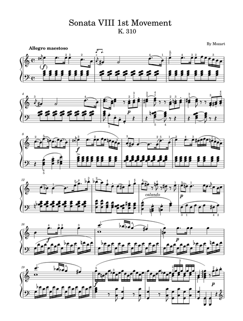 Mozart, K.310 in A Minor Sonata No.8, 1st Mov for Piano Solo (Arr. poon) - Wolfgang Amadeus Mozart (Piano Solo)