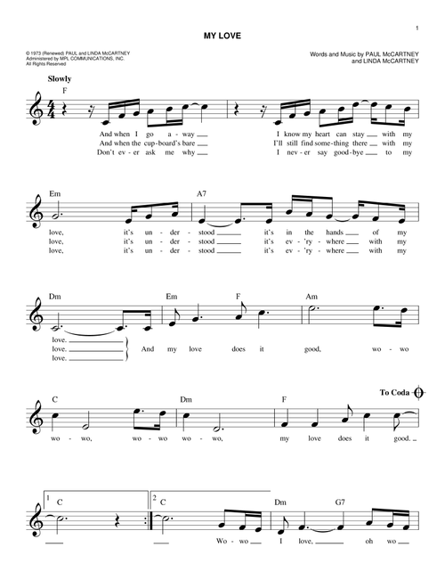 My Love - Paul McCartney & Wings (Easy Lead Sheet - Fake Book)