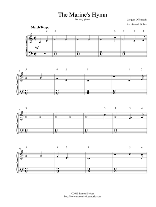 The Marine's Hymn - for easy piano (Arr. Samuel Stokes) - Jacques Offenbach (Easy Piano)