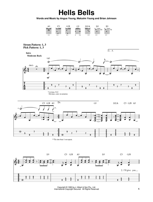 Hells Bells - AC/DC (Easy Guitar with TAB)