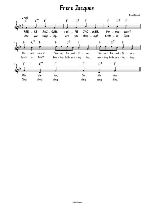 Frère Jacques (Lead sheet with lyrics )